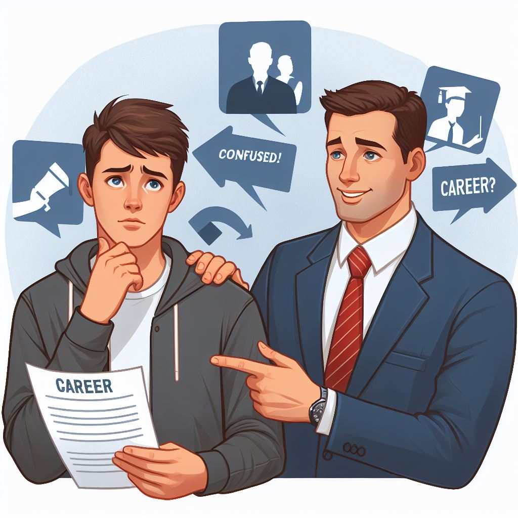 Image shows confused student and a confident Career Guide in Discovery Call