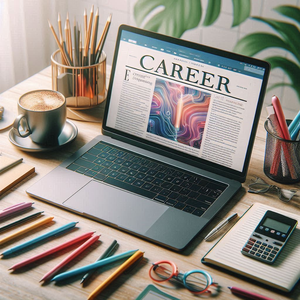 Image of a laptop screen showing a Blog article with heading Career.