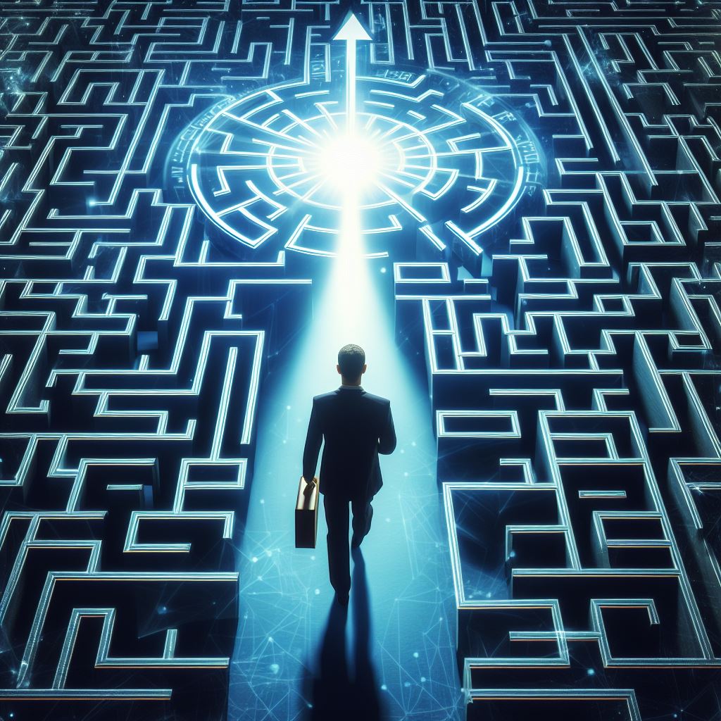 Image shows a maze and a guiding light at its entrance