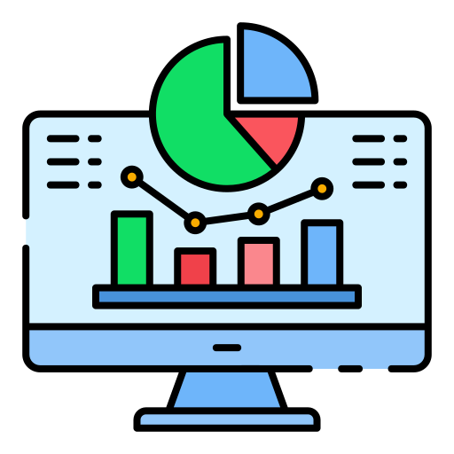 Image of a computer screen showing bar graph, line graph, and pie chart.