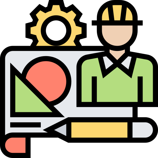 Image shows an Engineer and engineering related icons