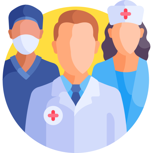 Image shows a Doctor, Nurse, and a medical technician