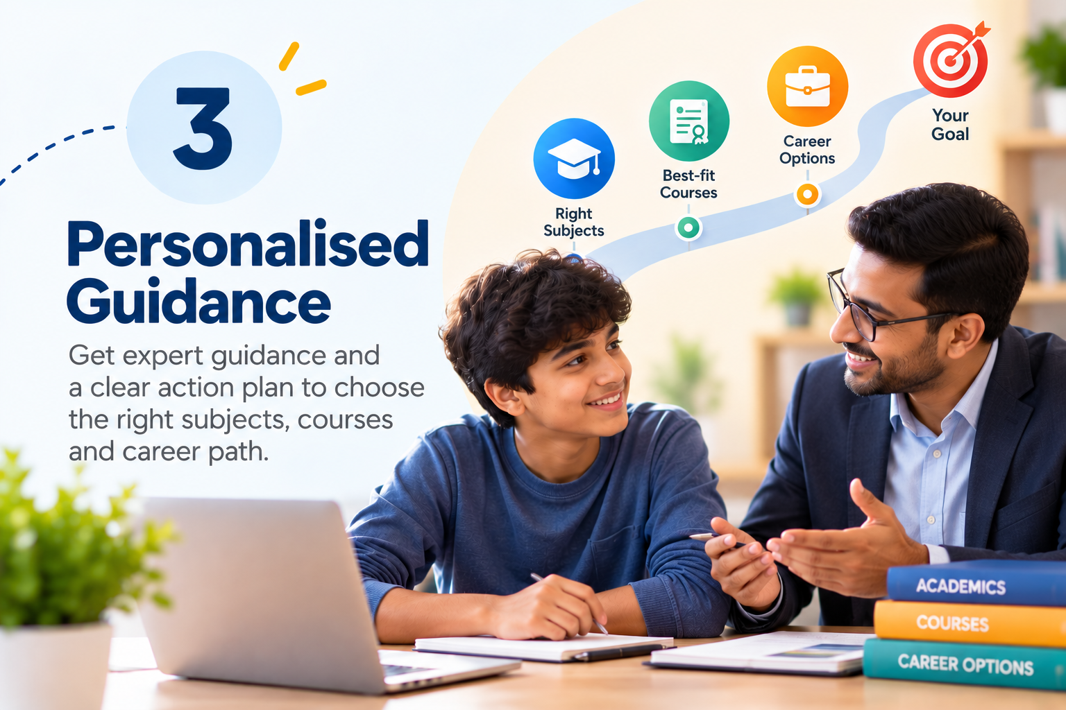 Image shows a student in a conversation with a Career Counsellor